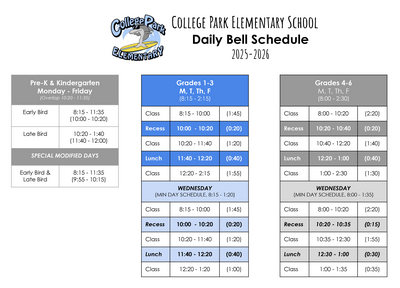 College Park Bell Schedule